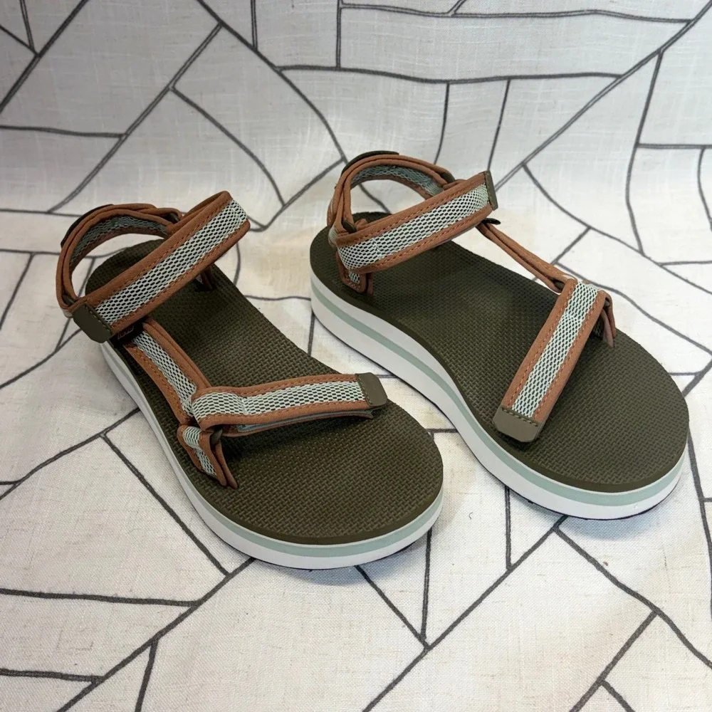 Teva Midform Universal Sandals Size 8 Green Mesh Platform Strappy 1102451 READ
